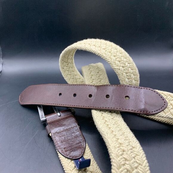 Roundtree Yorke Mens belt 44 110 Leather Beige Tan Cotton Webbing Woven Casual - Picture 4 of 7